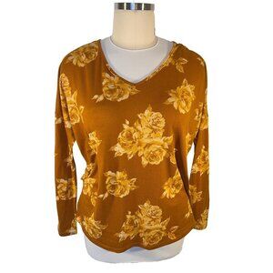 Agnes & Dora - Women's XXL Tunic Knit Long Sleeve Stretch Rose Print V- Neck